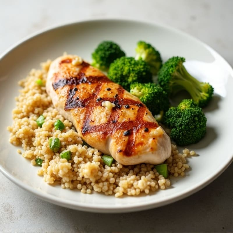 Grilled Chicken Breast with Roasted Broccoli and Quinoa