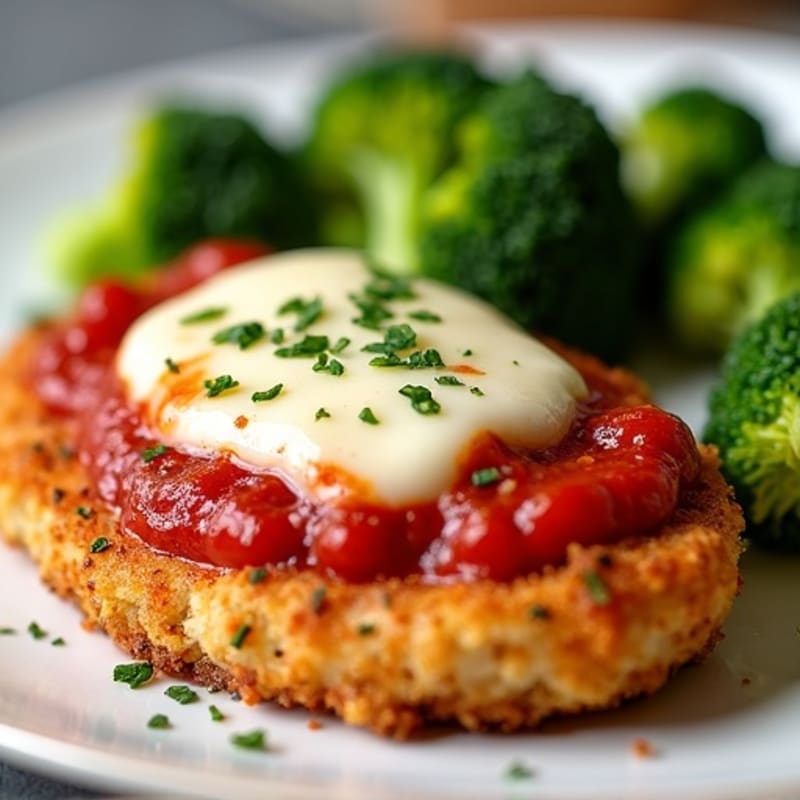 Healthy Crispy Chicken Parmesan with Roasted Broccoli