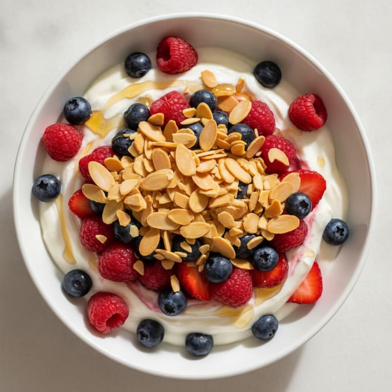 Greek Yogurt Parfait with Mixed Berries and Almond Crunch
