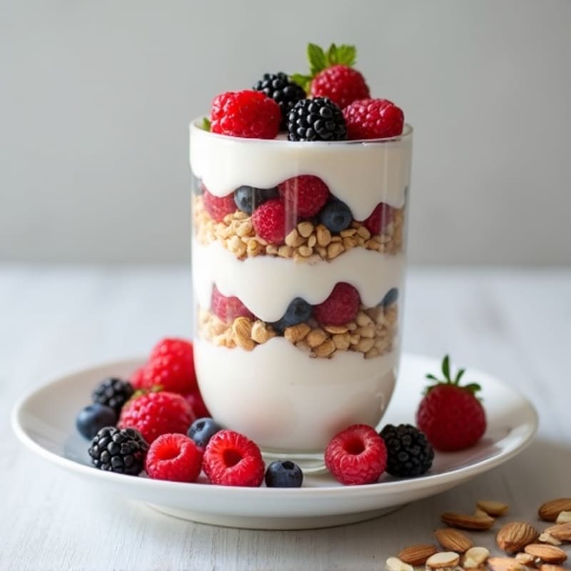 Greek Yogurt Protein Parfait with Berries and Almonds