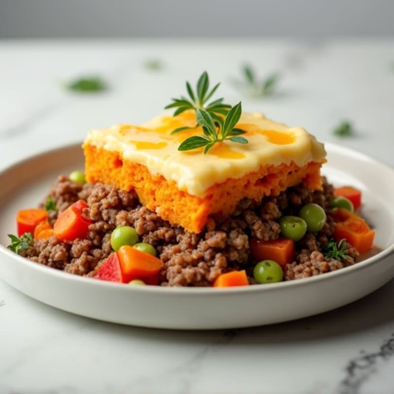 Lean Ground Beef and Vegetable Shepherd's Pie with Creamy Sweet Potato Topping
