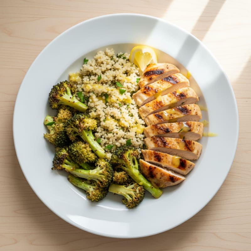 Grilled Chicken and Quinoa Bowl with Roasted Broccoli
