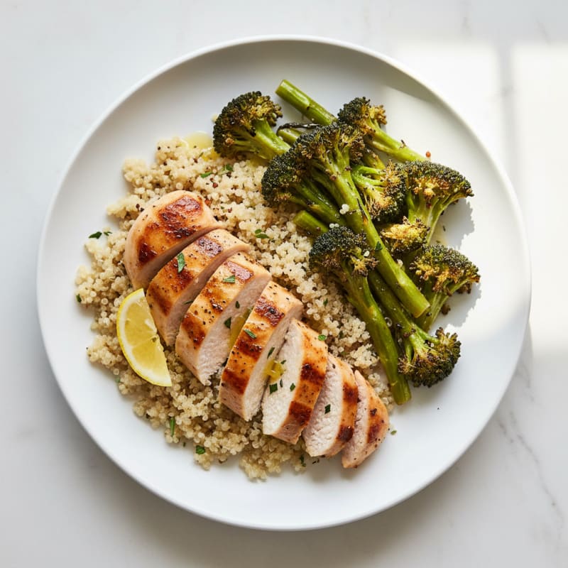 Grilled Chicken Breast with Quinoa and Roasted Broccoli