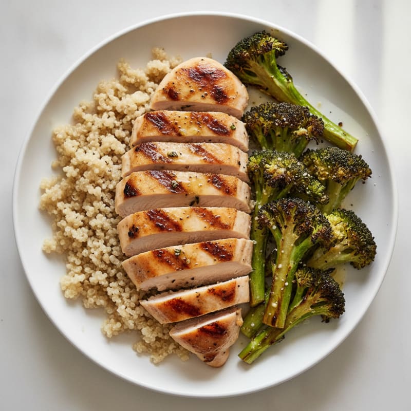 Grilled Chicken Breast with Quinoa and Roasted Broccoli