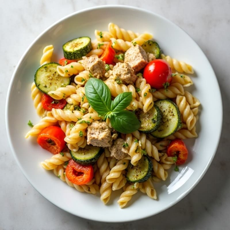 Tuna Pesto Pasta with Roasted Vegetables