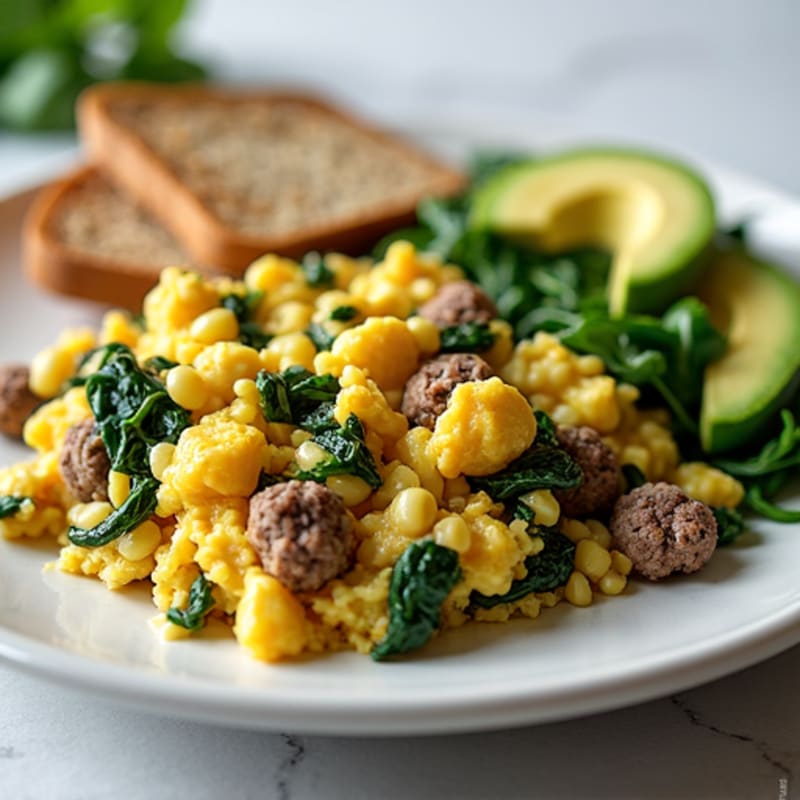 Egg White and Lean Beef Scramble with Sautéed Spinach