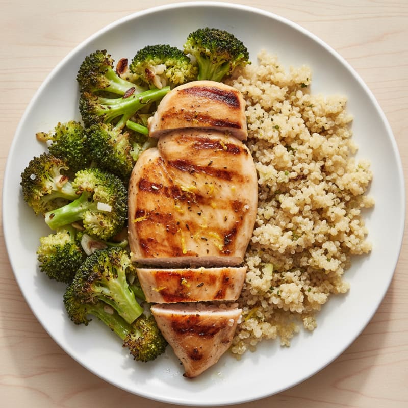 Grilled Chicken Breast with Roasted Broccoli and Quinoa