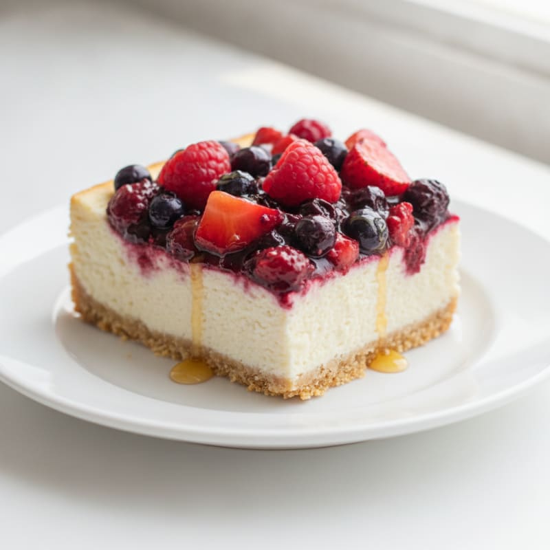 Greek Yogurt Protein Cheesecake with Mixed Berries