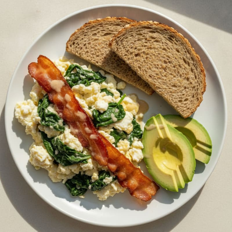 Egg White and Spinach Scramble with Turkey Bacon