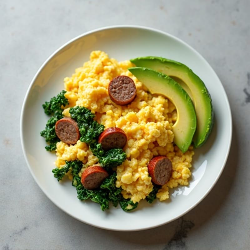 Scrambled Egg Whites with Turkey Sausage and Sautéed Spinach