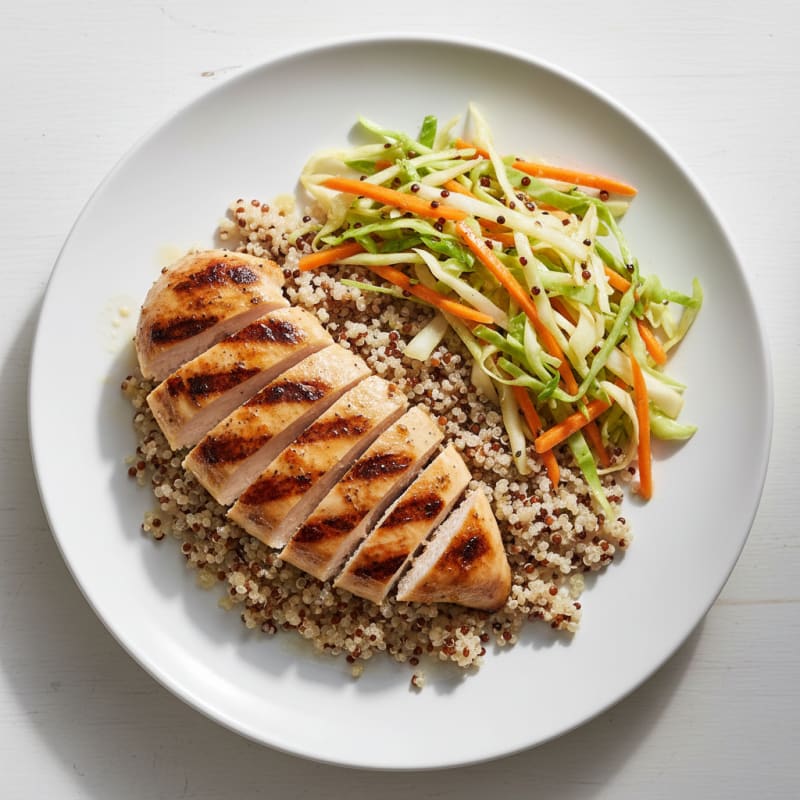 Grilled Chicken Breast with Crunchy Cabbage Slaw and Quinoa
