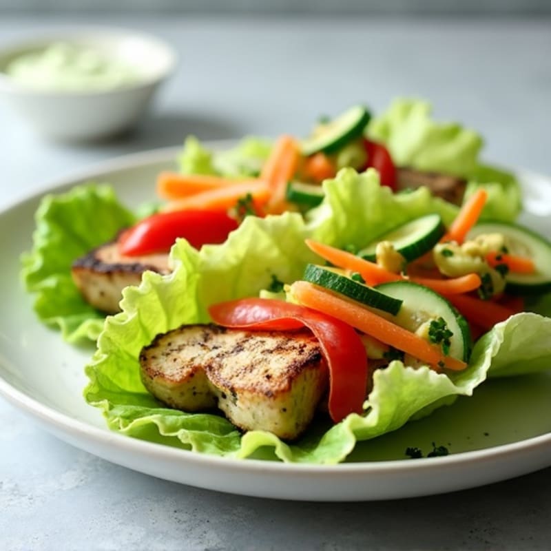 Grilled Chicken Crispy Lettuce Wraps with Fresh Veggies and Creamy Avocado Dressing