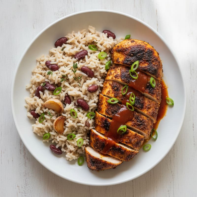 Jerk Chicken with Rice and Peas
