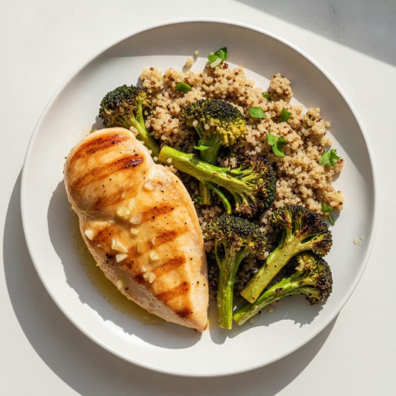 Grilled Chicken Breast with Roasted Broccoli and Quinoa