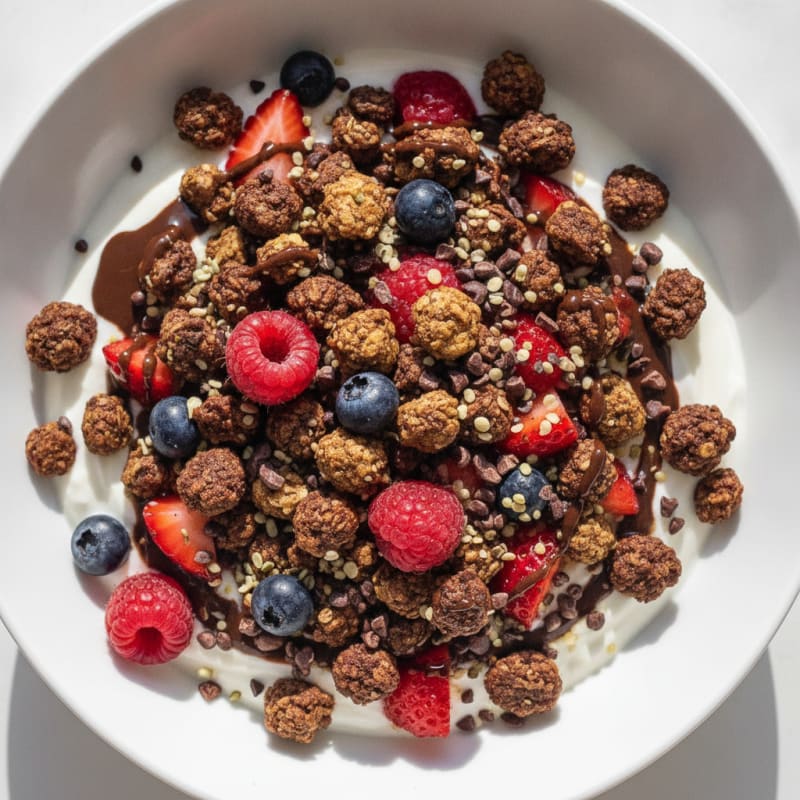 Creamy Greek Yogurt Bowl with Chocolate Protein Granola and Berries
