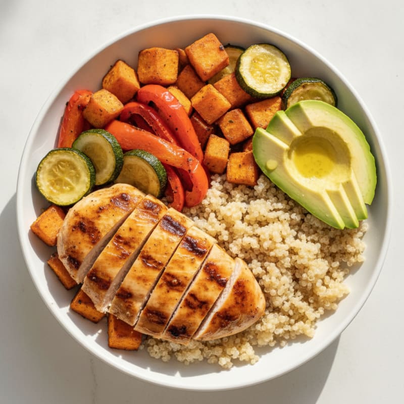 Grilled Chicken Power Bowl with Quinoa and Roasted Vegetables