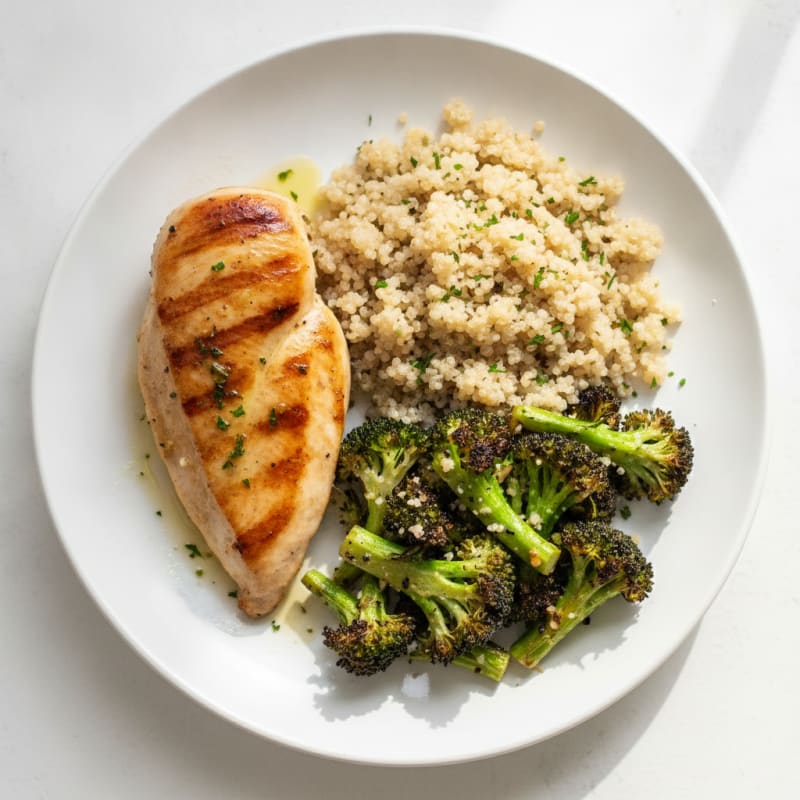 Grilled Chicken Breast with Quinoa and Roasted Broccoli