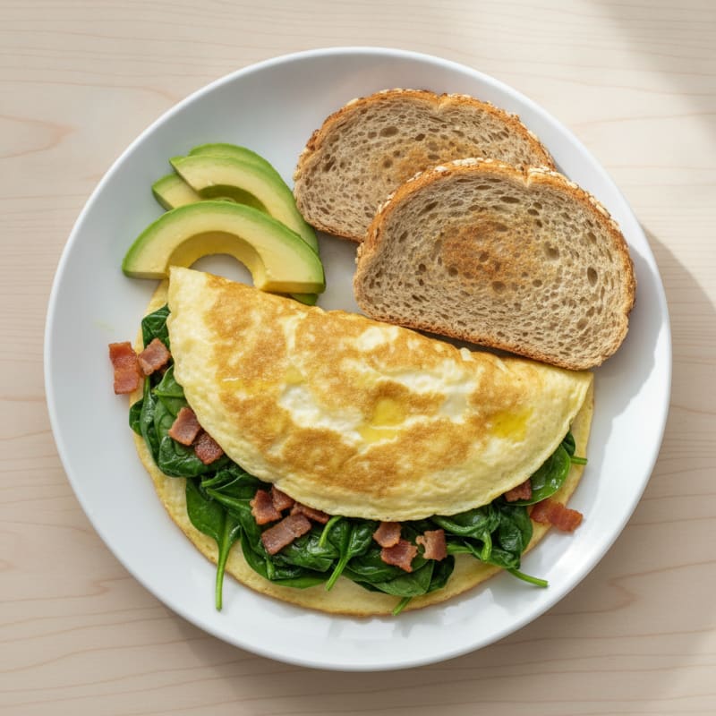 Egg White Spinach Omelet with Turkey Bacon