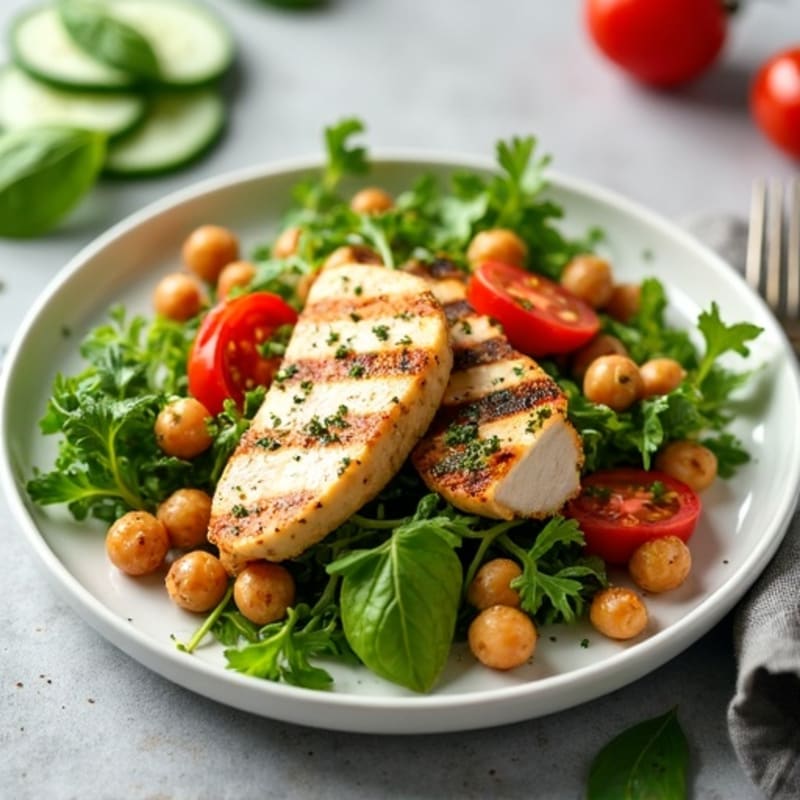 Fresh Basil Pesto Chicken Salad with Crispy Chickpeas
