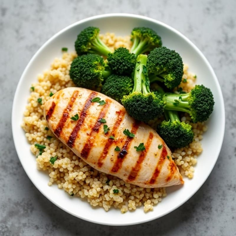 Grilled Chicken Breast with Quinoa and Roasted Broccoli