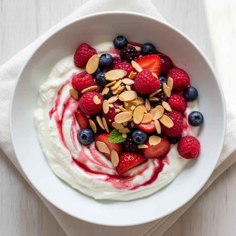 Greek Yogurt Protein Parfait with Mixed Berries and Almonds