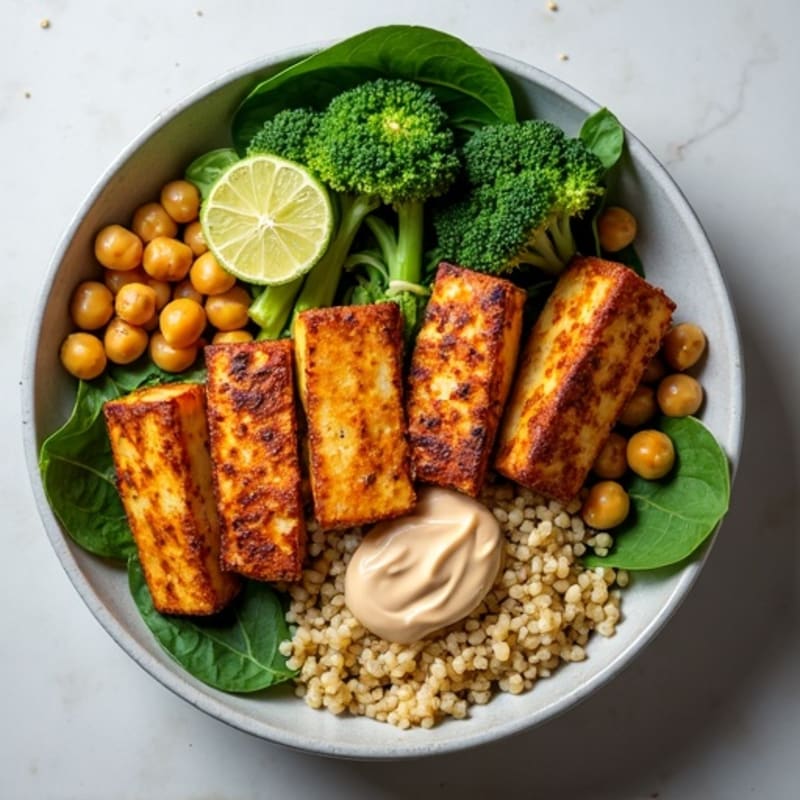 Crispy Baked Tofu Buddha Bowl with Tahini Sauce