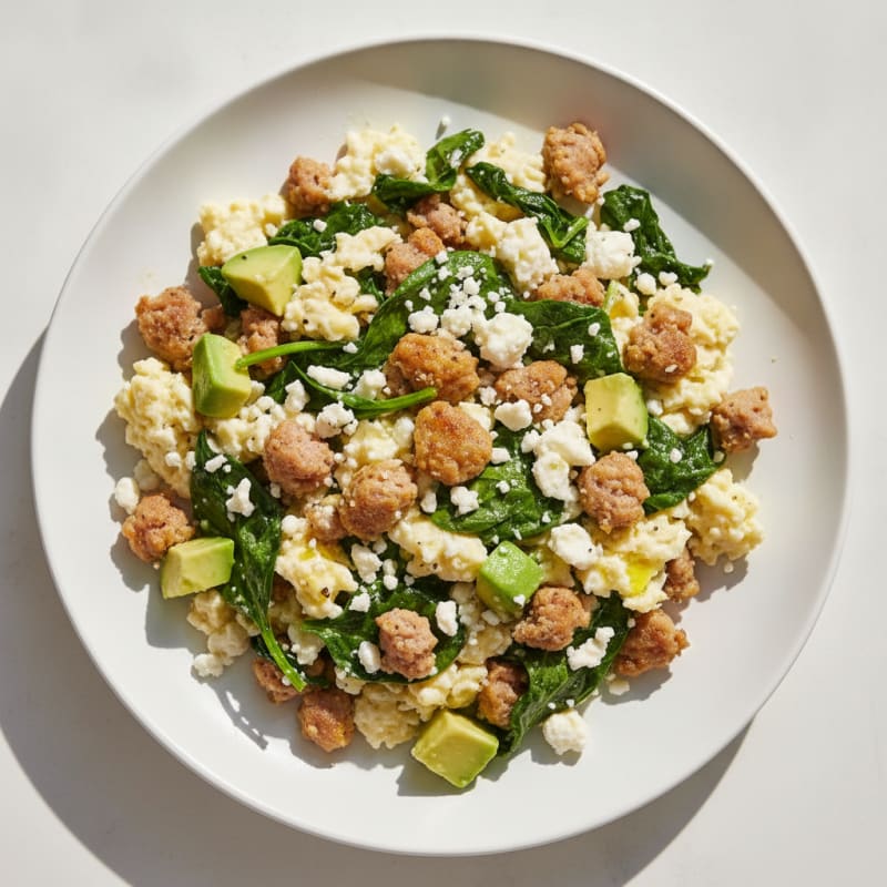 Egg White and Turkey Sausage Scramble with Spinach and Feta