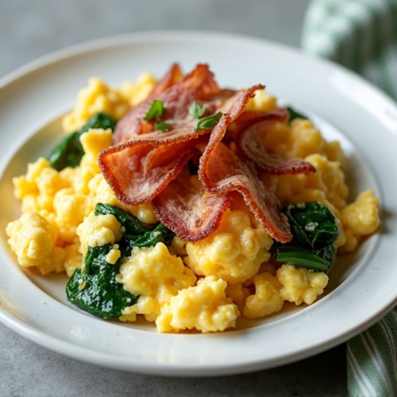 Cottage Cheese Egg Scramble with Spinach and Turkey Bacon