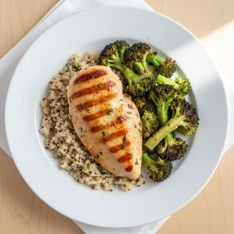 Grilled Chicken Breast with Quinoa and Roasted Broccoli