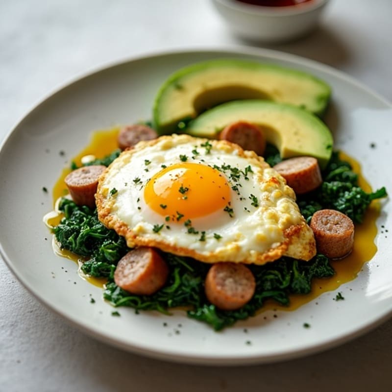 Egg White Scramble with Chicken Sausage and Sautéed Spinach