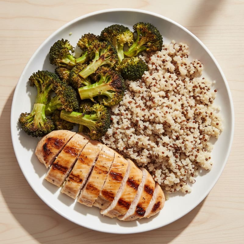 Grilled Chicken Breast with Quinoa and Roasted Broccoli