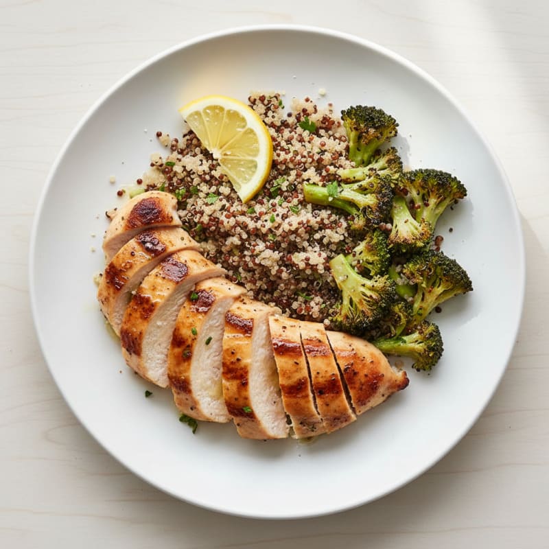 Grilled Chicken Breast with Quinoa and Roasted Broccoli