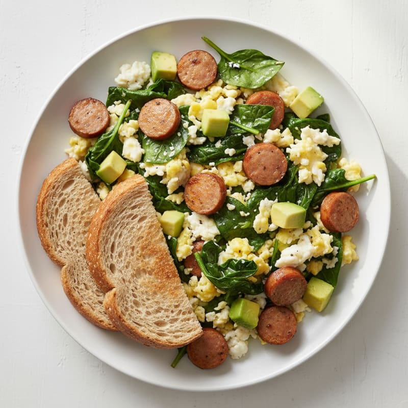 Egg White and Turkey Sausage Scramble with Spinach