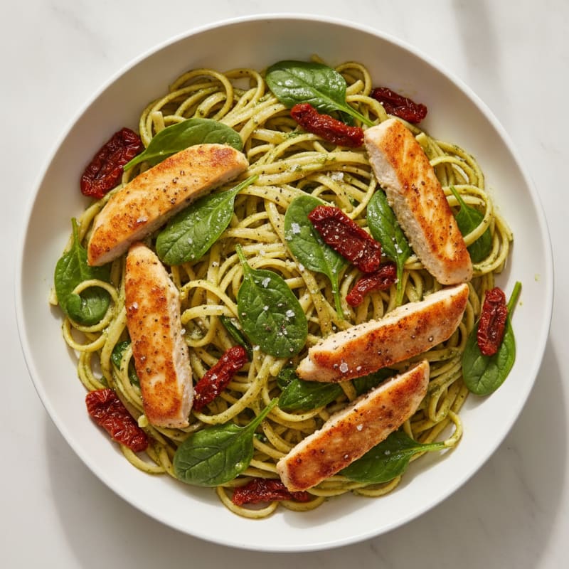Pesto Chicken Linguine with Sun-Dried Tomatoes