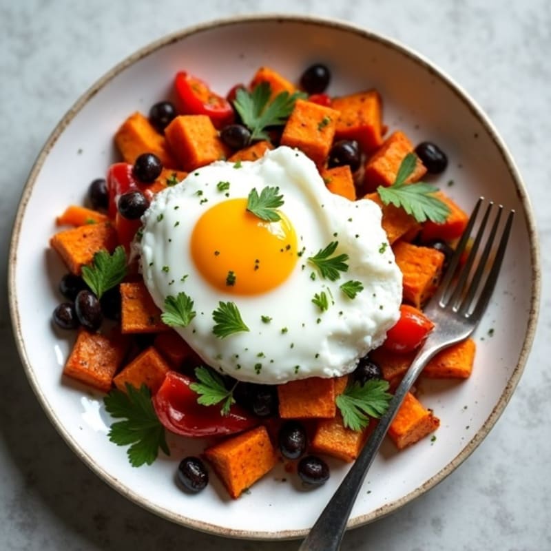 Crispy Sweet Potato Hash with Poached Eggs and Fresh Herbs