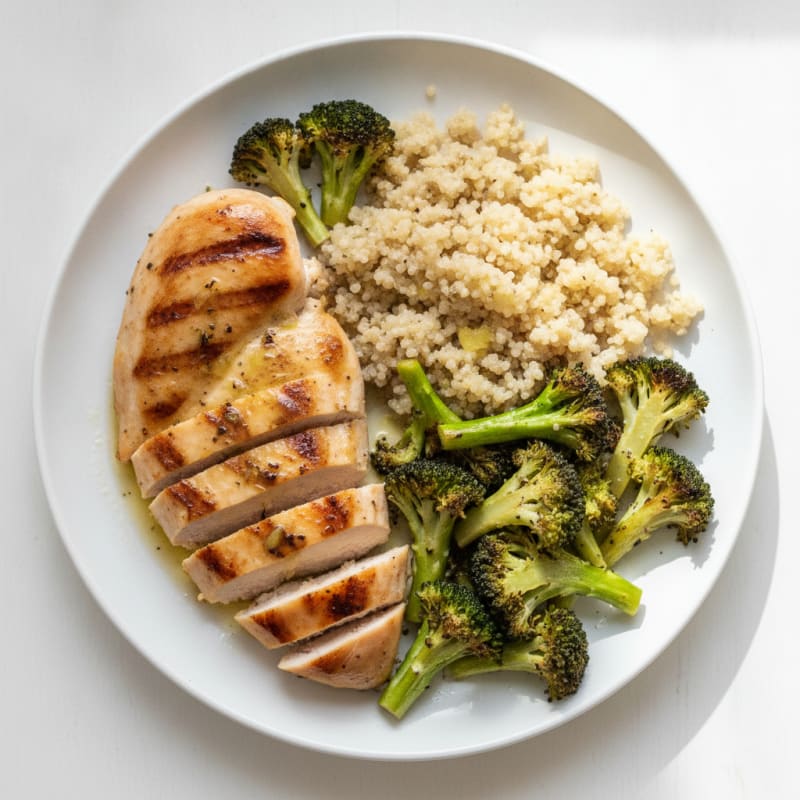 Grilled Chicken Breast with Quinoa and Roasted Broccoli