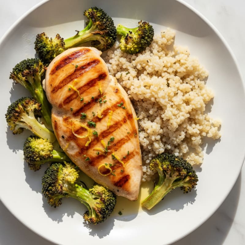 Grilled Chicken Breast with Roasted Broccoli and Quinoa