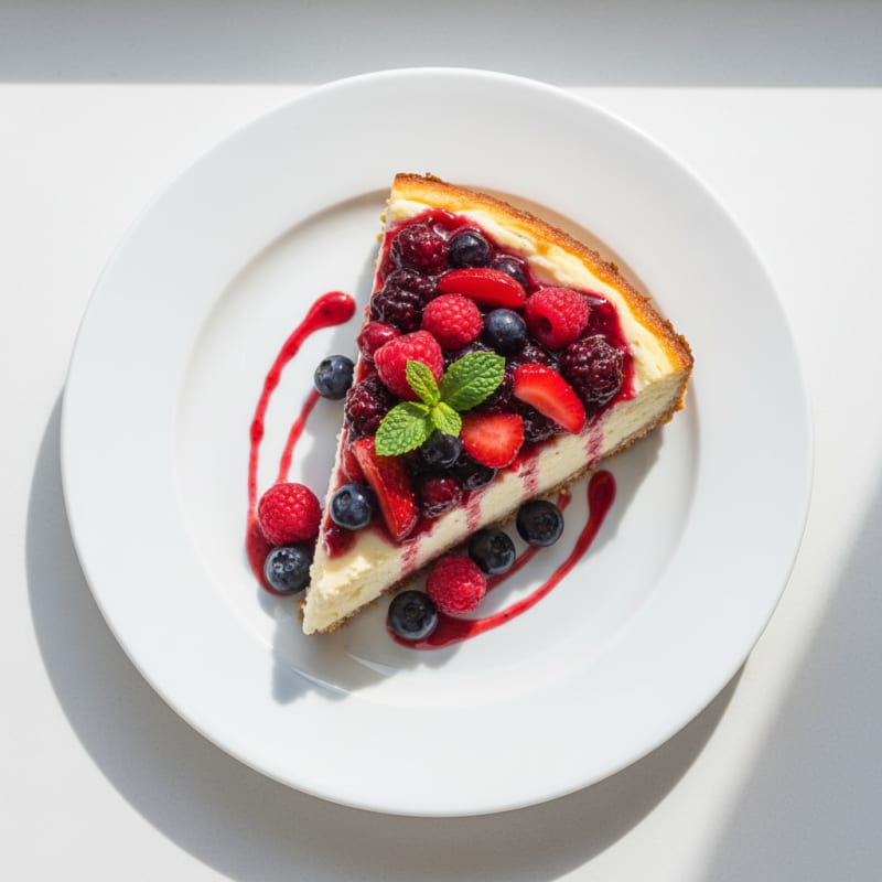 Greek Yogurt Protein Cheesecake with Mixed Berries