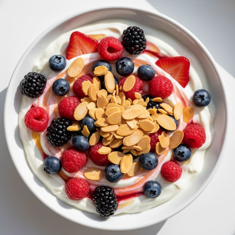 Creamy Greek Yogurt Protein Bowl with Mixed Berries and Almonds