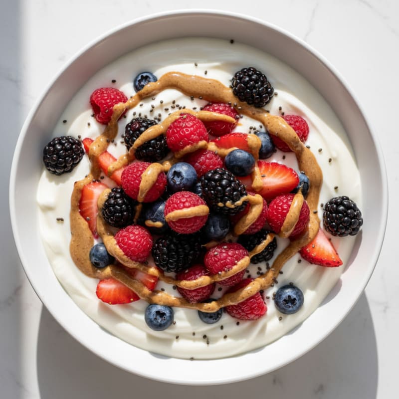 Silky Greek Yogurt Protein Pudding with Mixed Berries