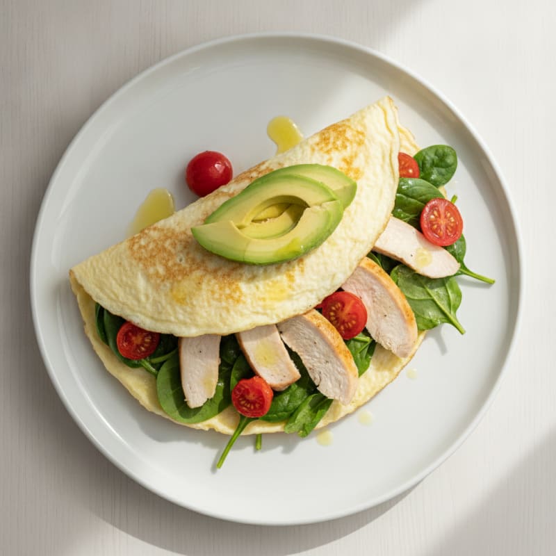 Egg White Omelet with Chicken, Spinach and Tomatoes