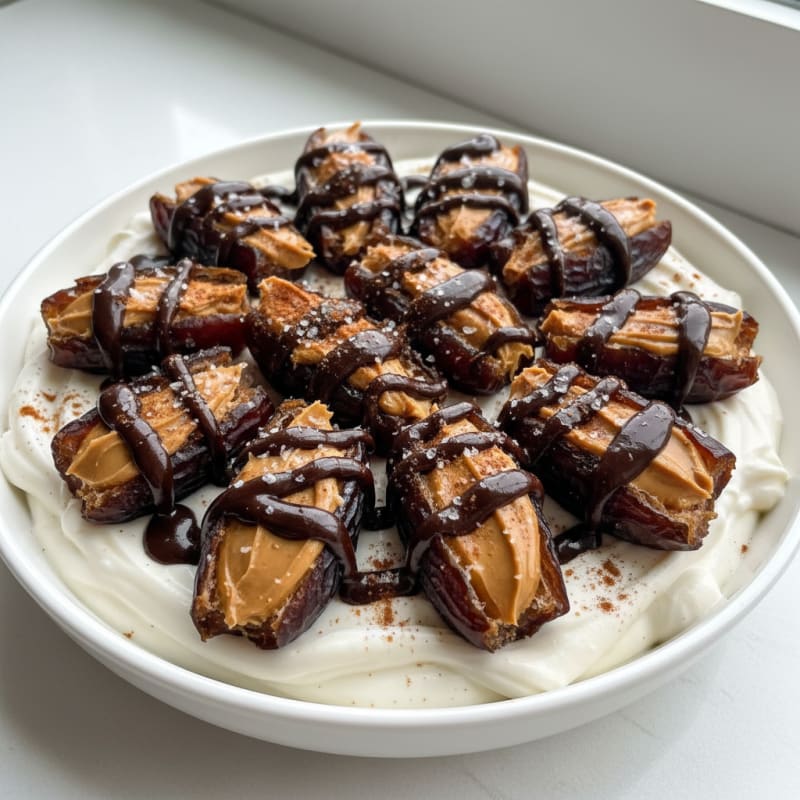Creamy Peanut Butter Stuffed Dates with Dark Chocolate