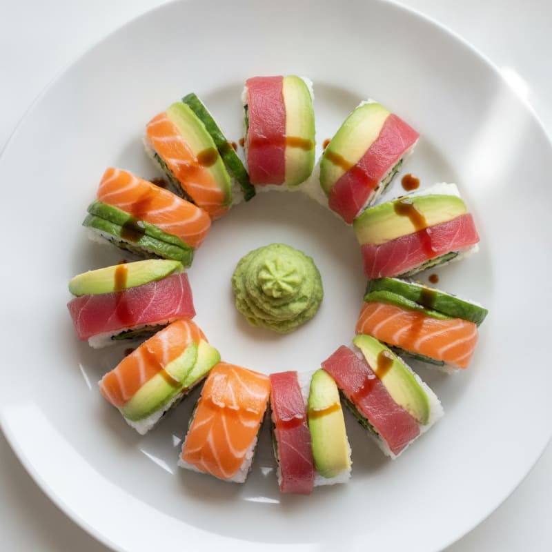 Rainbow Sushi Roll with Wasabi