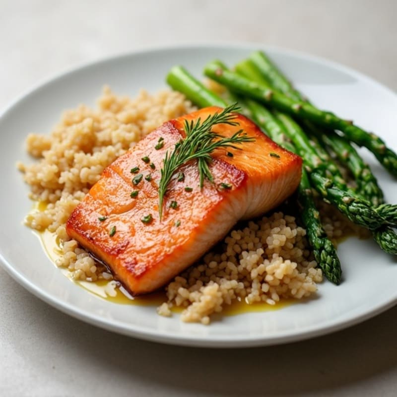 Seared Salmon with Steamed Asparagus and Brown Rice