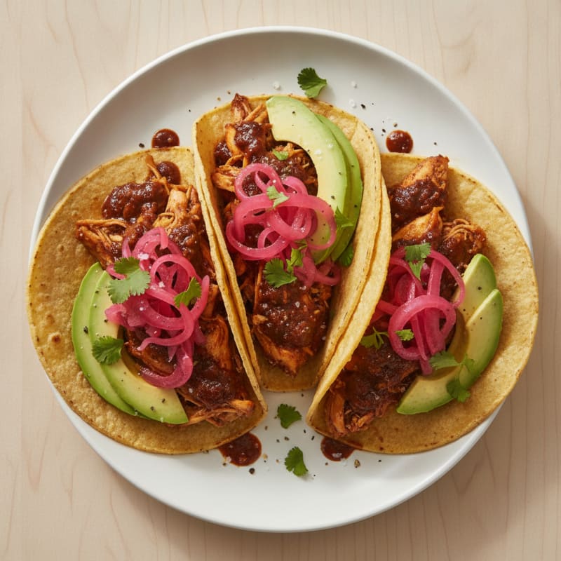 Chicken Adobo Tacos with Pickled Red Onions