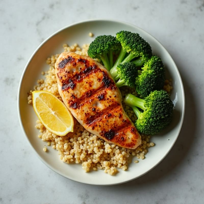 Grilled Chicken Breast with Quinoa and Roasted Broccoli