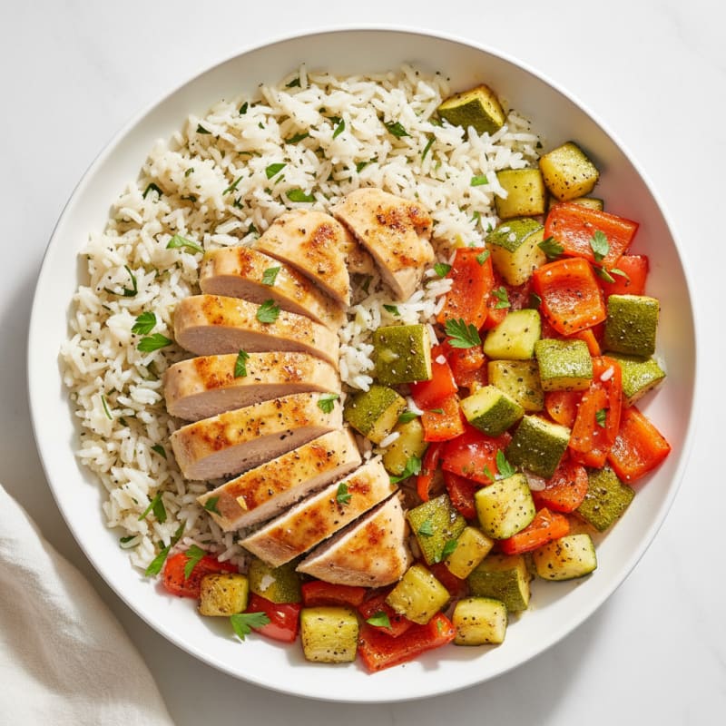 Lemon Herb Rice Pilaf with Roasted Vegetables and Chicken