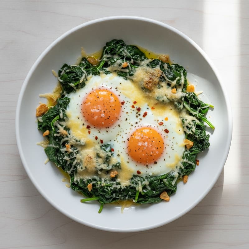 Baked Eggs with Sautéed Spinach and Parmesan