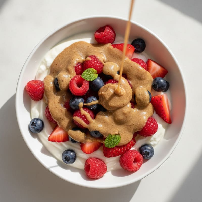 Greek Yogurt Protein Parfait with Mixed Berries and Almond Butter
