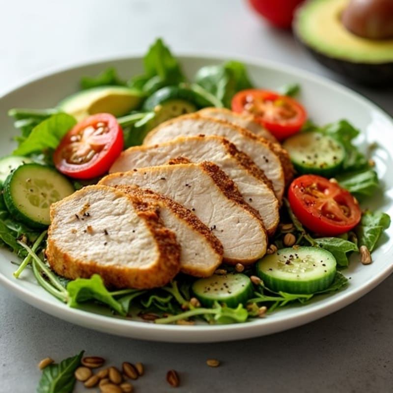 Grilled Turkey Breast Salad with Crunchy Greens and Pumpkin Seeds